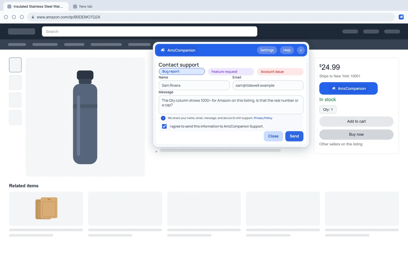 Contact support: Send a bug report or an account question from the panel.